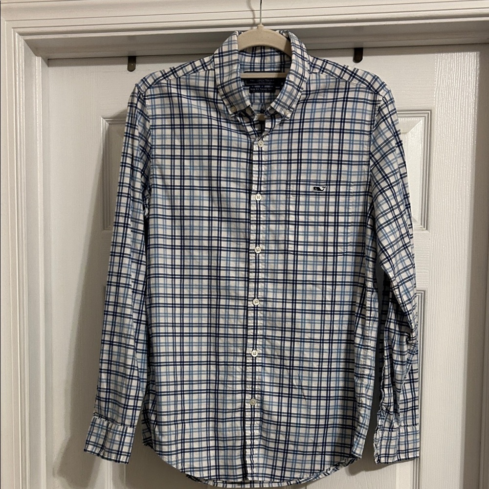 Vineyard Vines Navy and White Plaid Shirt